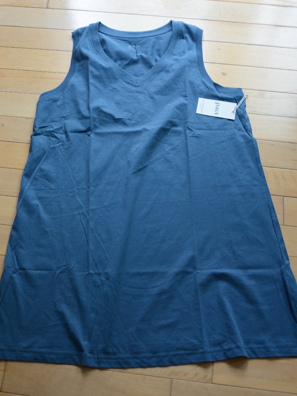 Pact Women's Deep Aqua Organic Cotton A-Line Tank Dress Size XL NWT